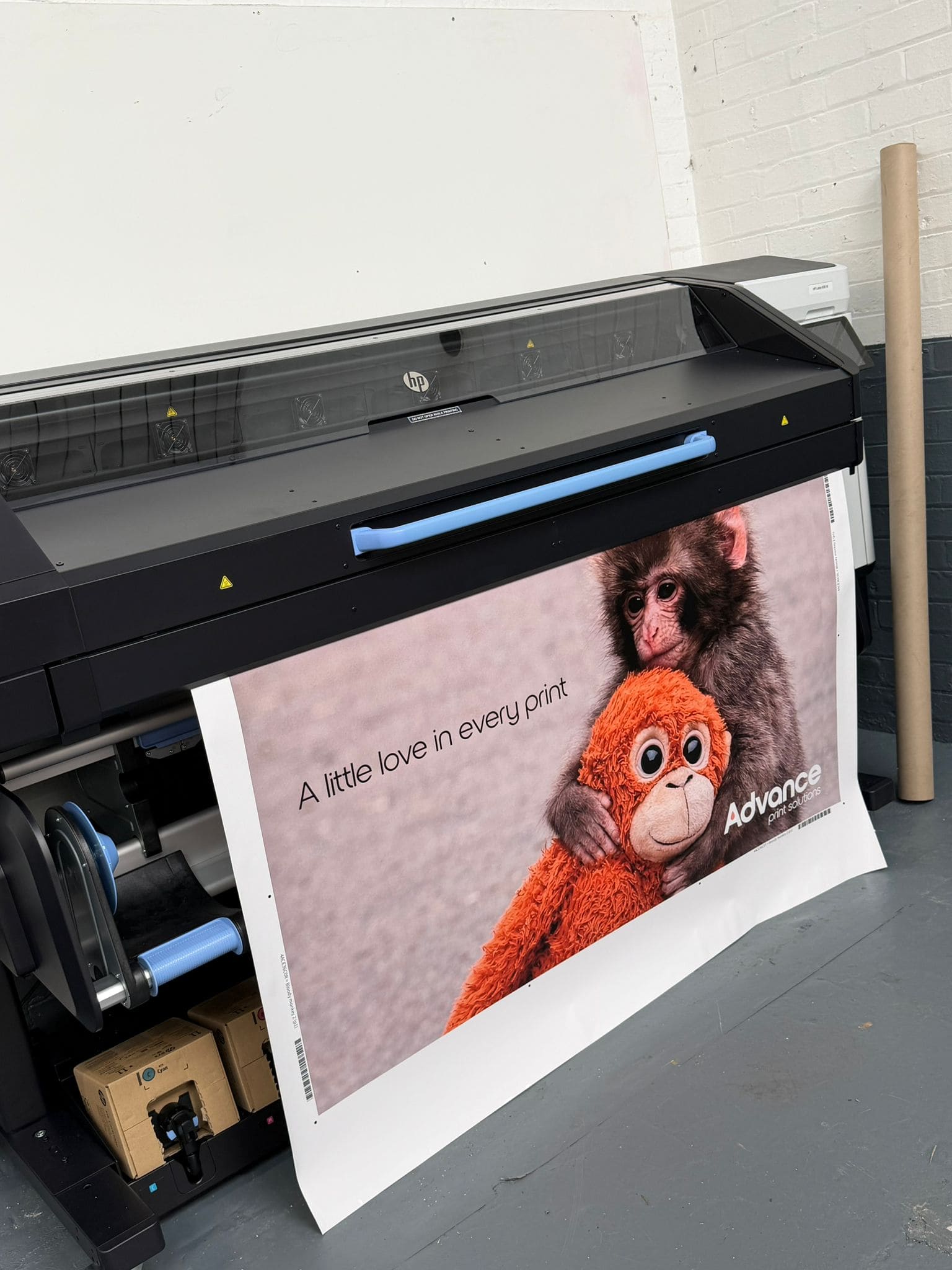 HP Latex 830W boxed on pallet, delivery day at Advance Print Solutions